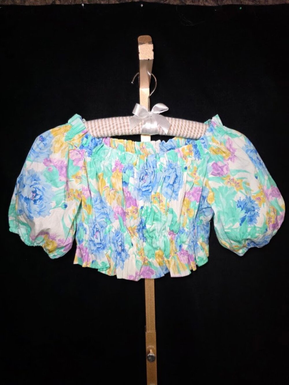 NWT Zara Floral Off-Shoulder Puff Sleeve Crop Top M